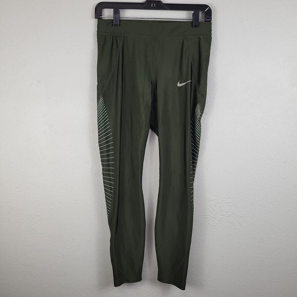 Nike Womens Dri-Fit Olive Green Shinny Compression Leggings Size‎ Medium